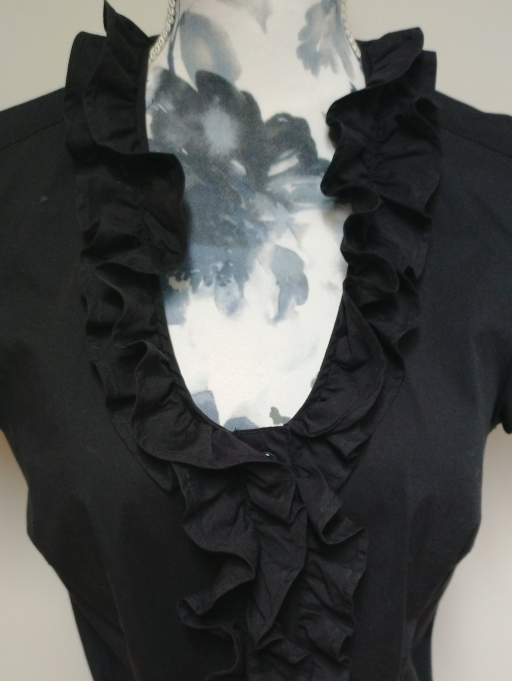 Tommy Hilfiger Black Button-Front Ruffle Neck Cotton Shirt Dress, Size S - Picture 3 of 8